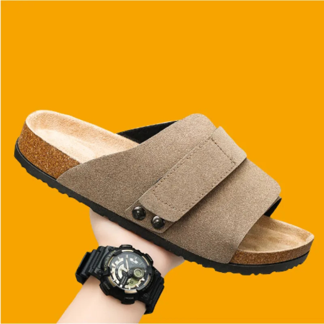 Herren Sandalen ⎜ Bequeme Kork-Ledersandalen mit verstellbaren Riemen für den Sommer