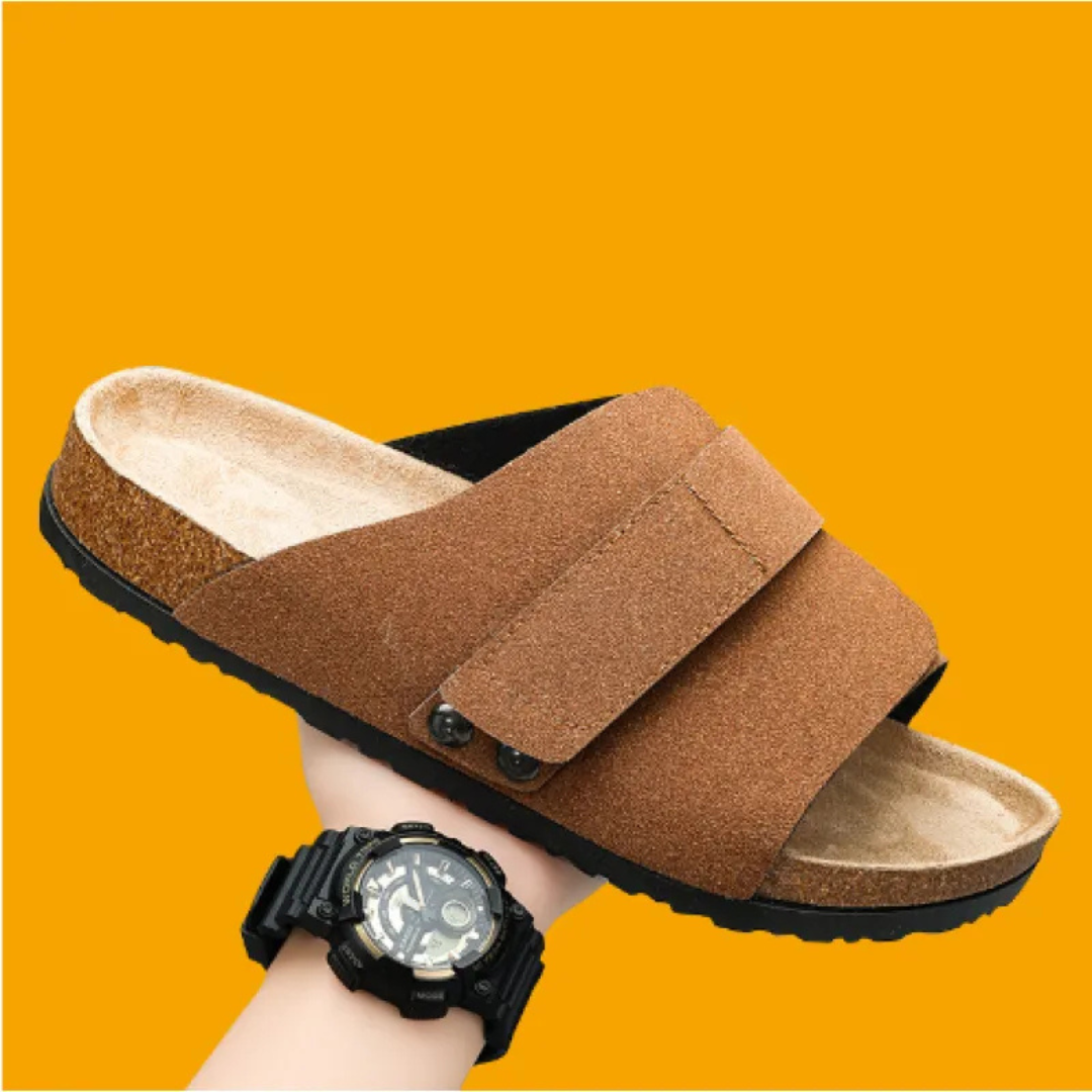 Herren Sandalen ⎜ Bequeme Kork-Ledersandalen mit verstellbaren Riemen für den Sommer