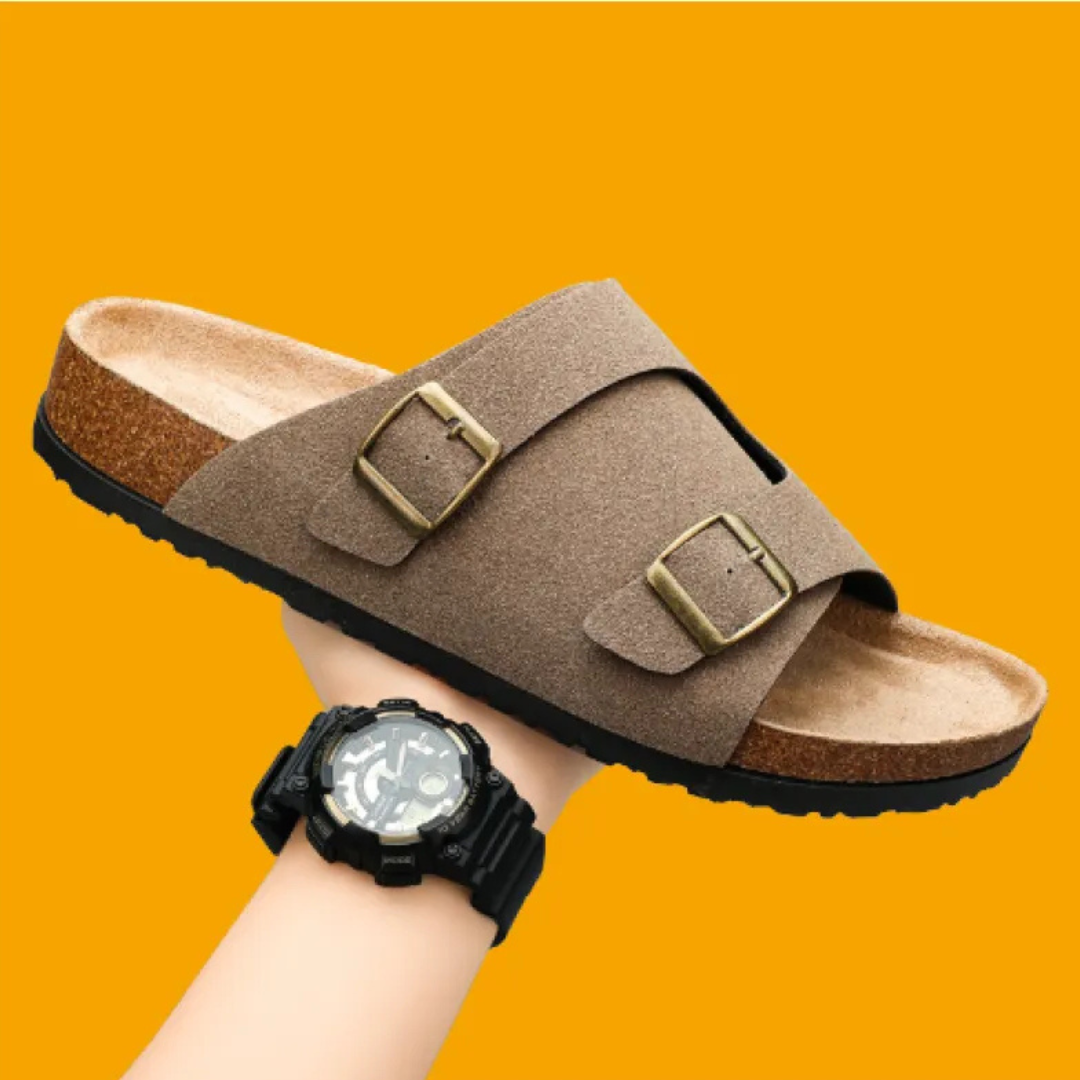 Herren Sandalen ⎜ Bequeme Kork-Ledersandalen mit verstellbaren Riemen für den Sommer