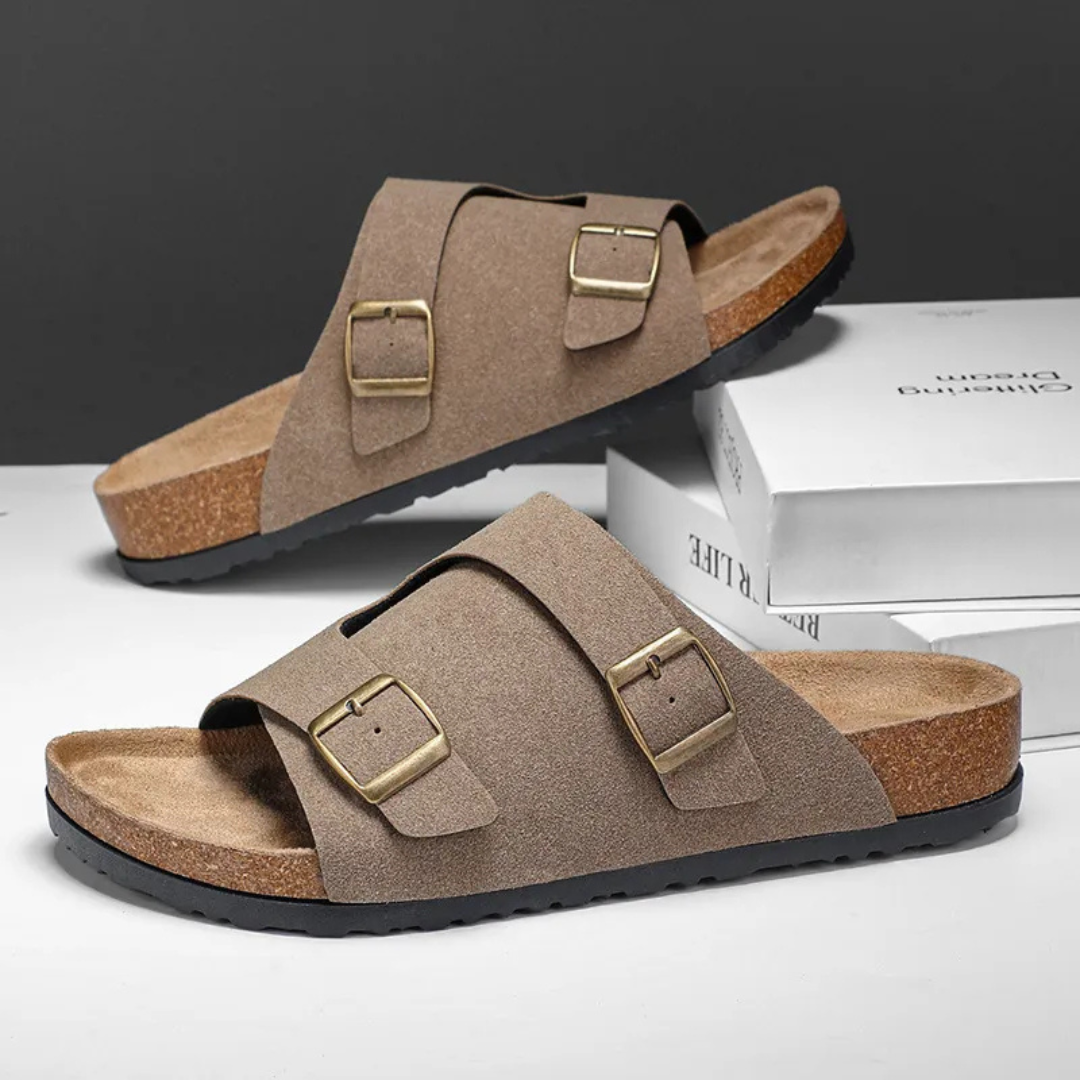 Herren Sandalen ⎜ Bequeme Kork-Ledersandalen mit verstellbaren Riemen für den Sommer