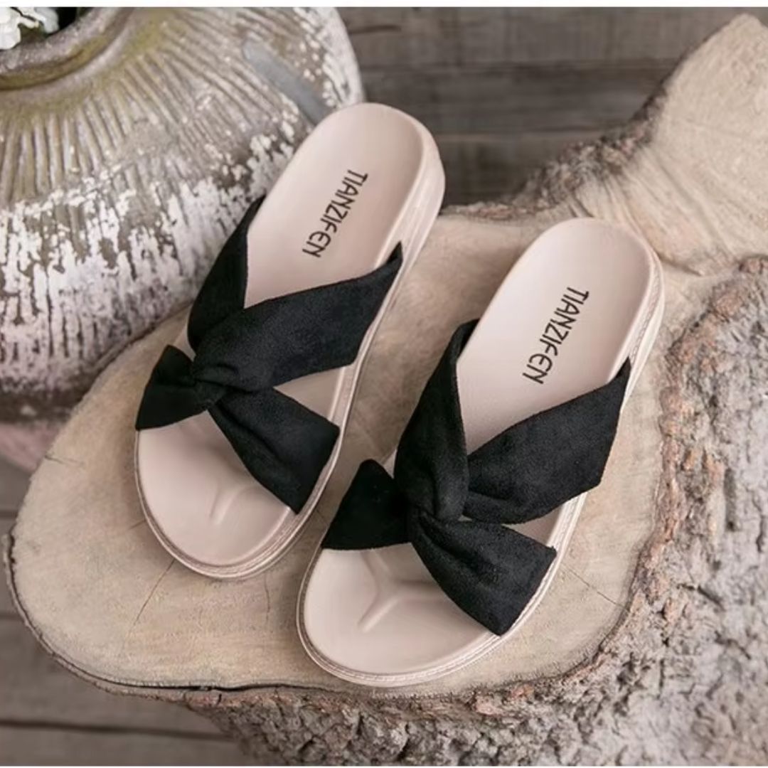 Damen Sandalen im Sommerstil ⎜ Bequeme Schuhe mit Schleifen-Design für einen lässigen Look