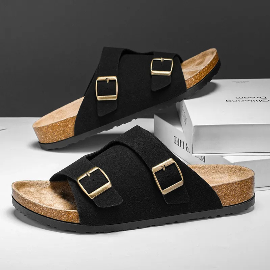 Herren Sandalen ⎜ Bequeme Kork-Ledersandalen mit verstellbaren Riemen für den Sommer