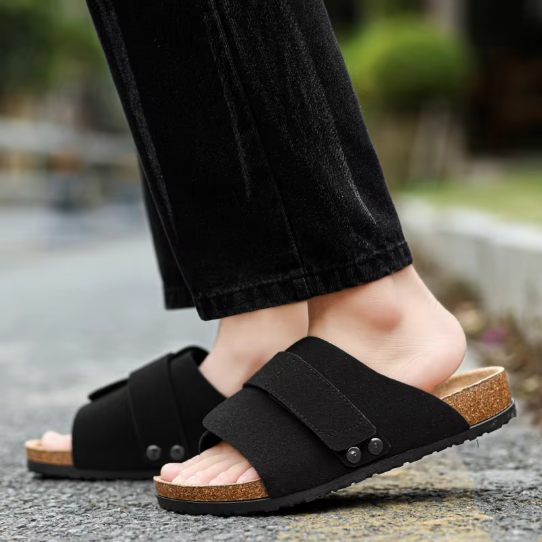 Herren Sandalen ⎜ Bequeme Kork-Ledersandalen mit verstellbaren Riemen für den Sommer