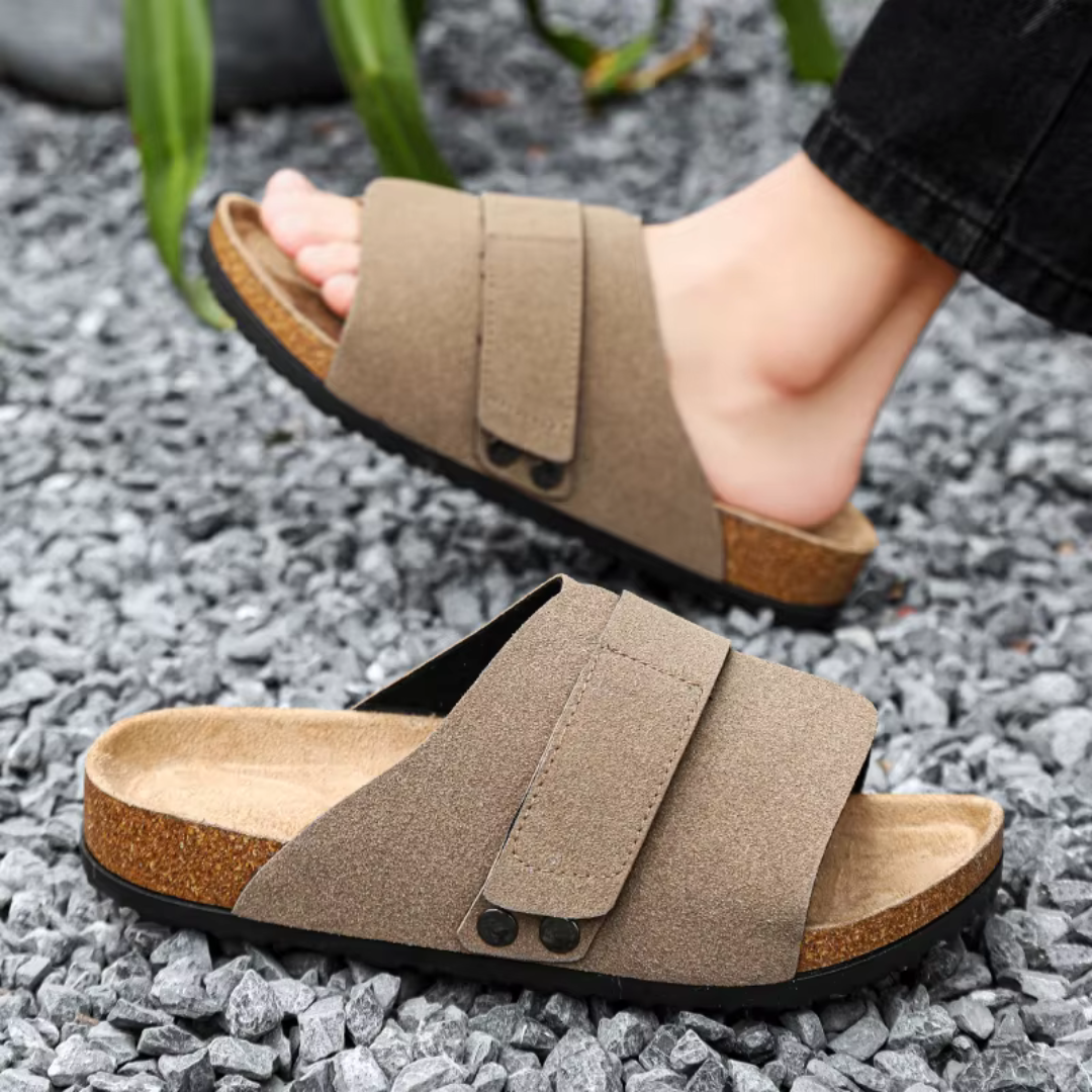 Herren Sandalen ⎜ Bequeme Kork-Ledersandalen mit verstellbaren Riemen für den Sommer