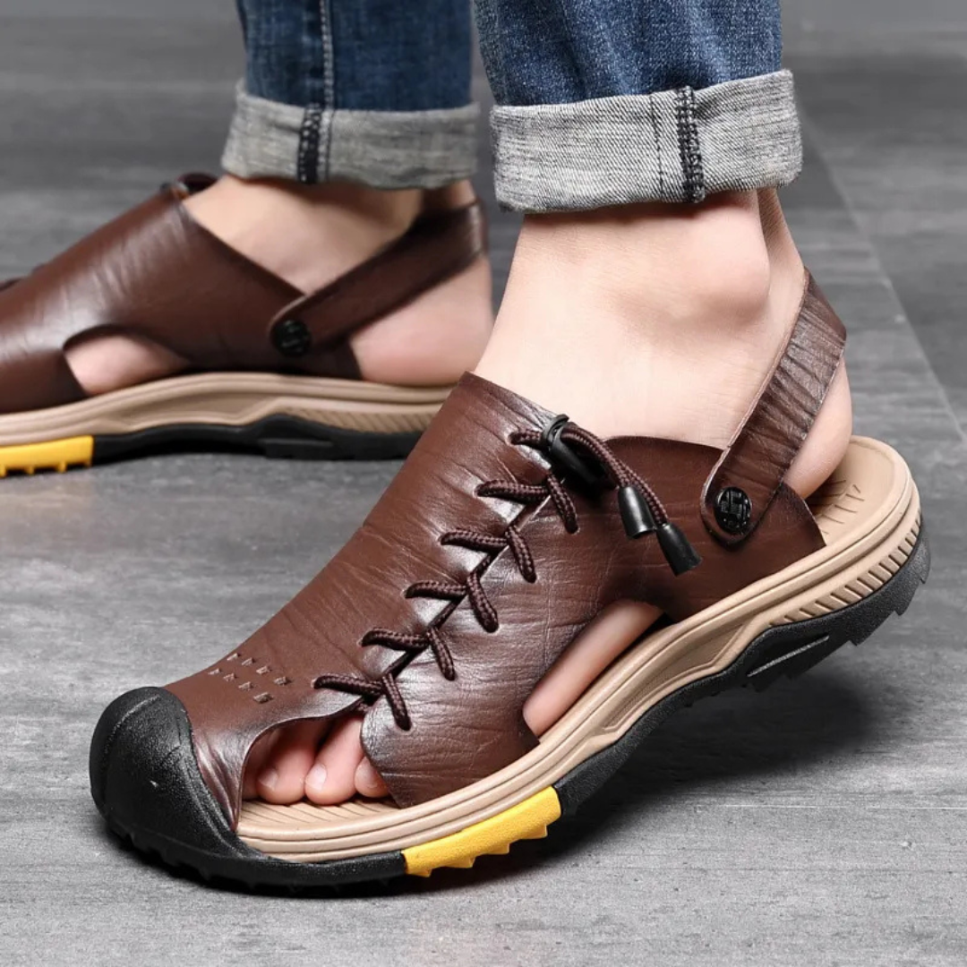 Herren Sandalen ⎜ Bequeme Leder-Schuhe in Übergröße für den Sommer und Outdoor-Aktivitäten