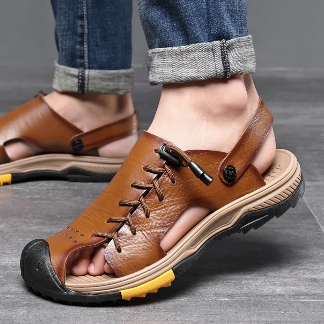 Herren Sandalen ⎜ Bequeme Leder-Schuhe in Übergröße für den Sommer und Outdoor-Aktivitäten