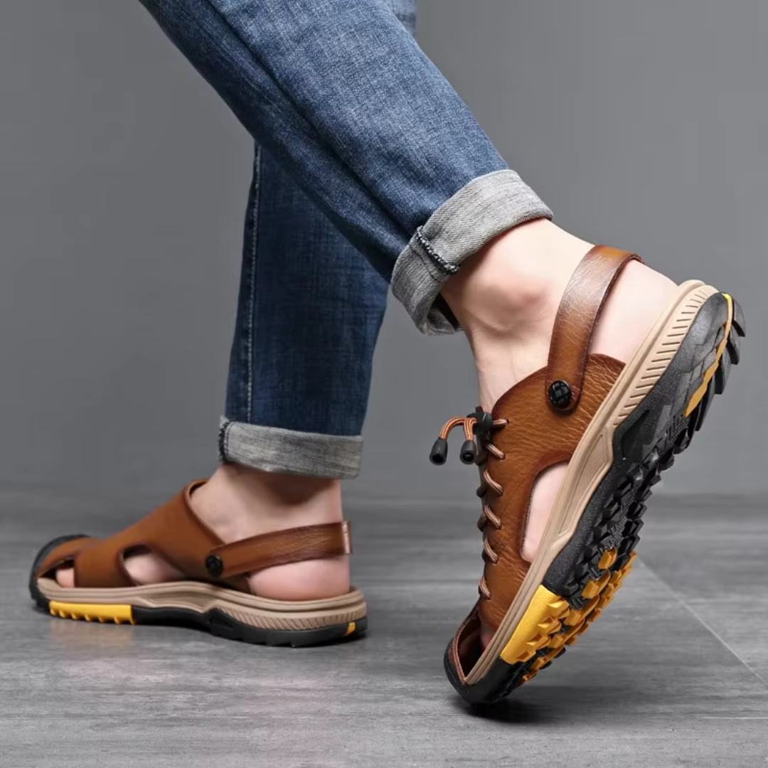 Herren Sandalen ⎜ Bequeme Leder-Schuhe in Übergröße für den Sommer und Outdoor-Aktivitäten