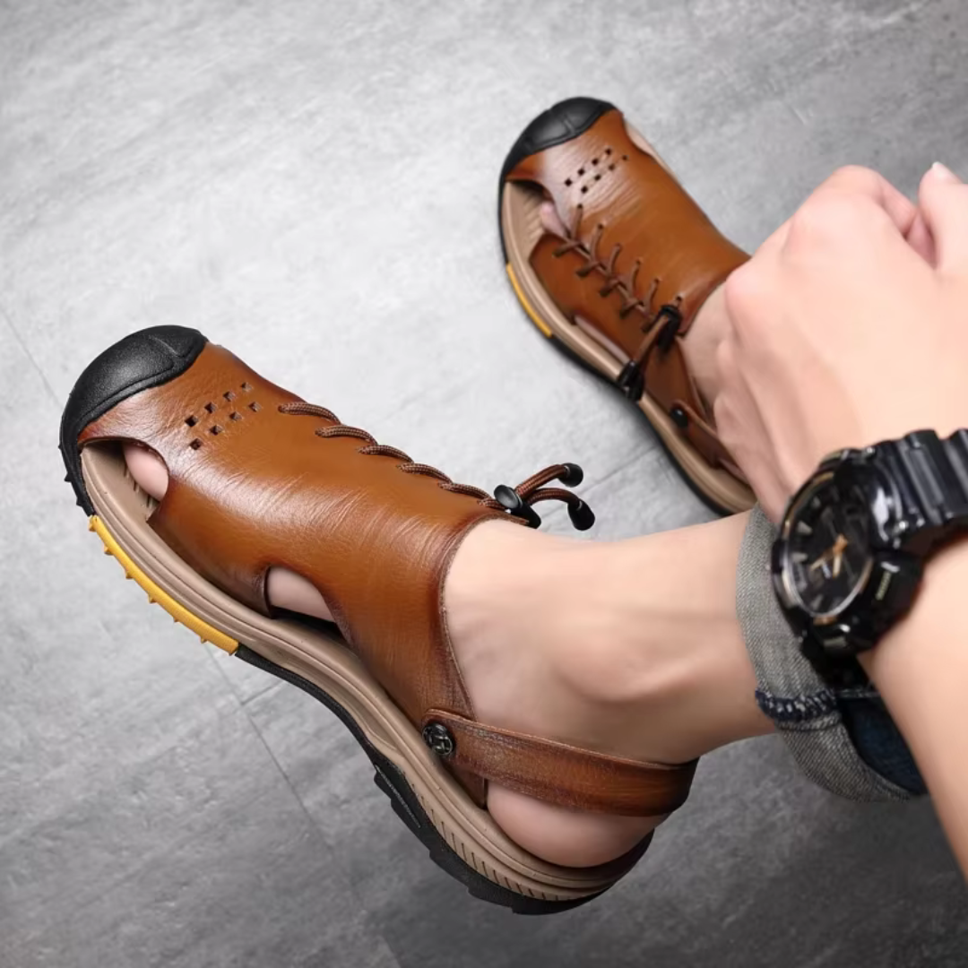 Herren Sandalen ⎜ Bequeme Leder-Schuhe in Übergröße für den Sommer und Outdoor-Aktivitäten