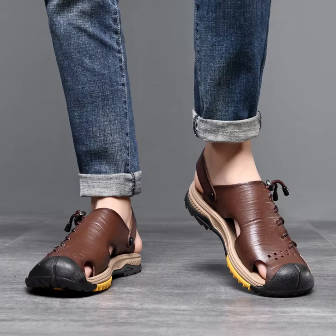 Herren Sandalen ⎜ Bequeme Leder-Schuhe in Übergröße für den Sommer und Outdoor-Aktivitäten