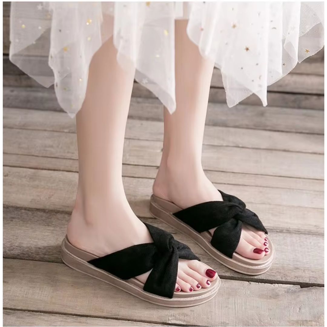 Damen Sandalen im Sommerstil ⎜ Bequeme Schuhe mit Schleifen-Design für einen lässigen Look