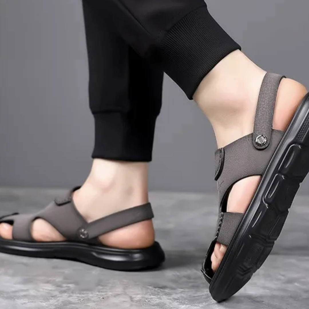 Herren Sandalen ⎜ Bequeme Leder-Schuhe mit verstellbarem Riemen und rutschfester Sohle für den Sommer