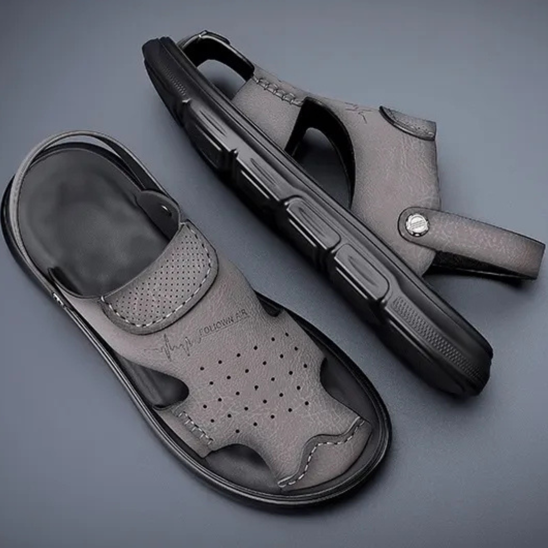 Herren Sandalen ⎜ Bequeme Leder-Schuhe mit verstellbarem Riemen und rutschfester Sohle für den Sommer