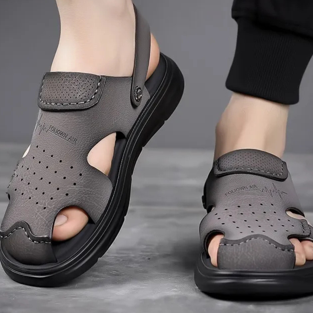 Herren Sandalen ⎜ Bequeme Leder-Schuhe mit verstellbarem Riemen und rutschfester Sohle für den Sommer