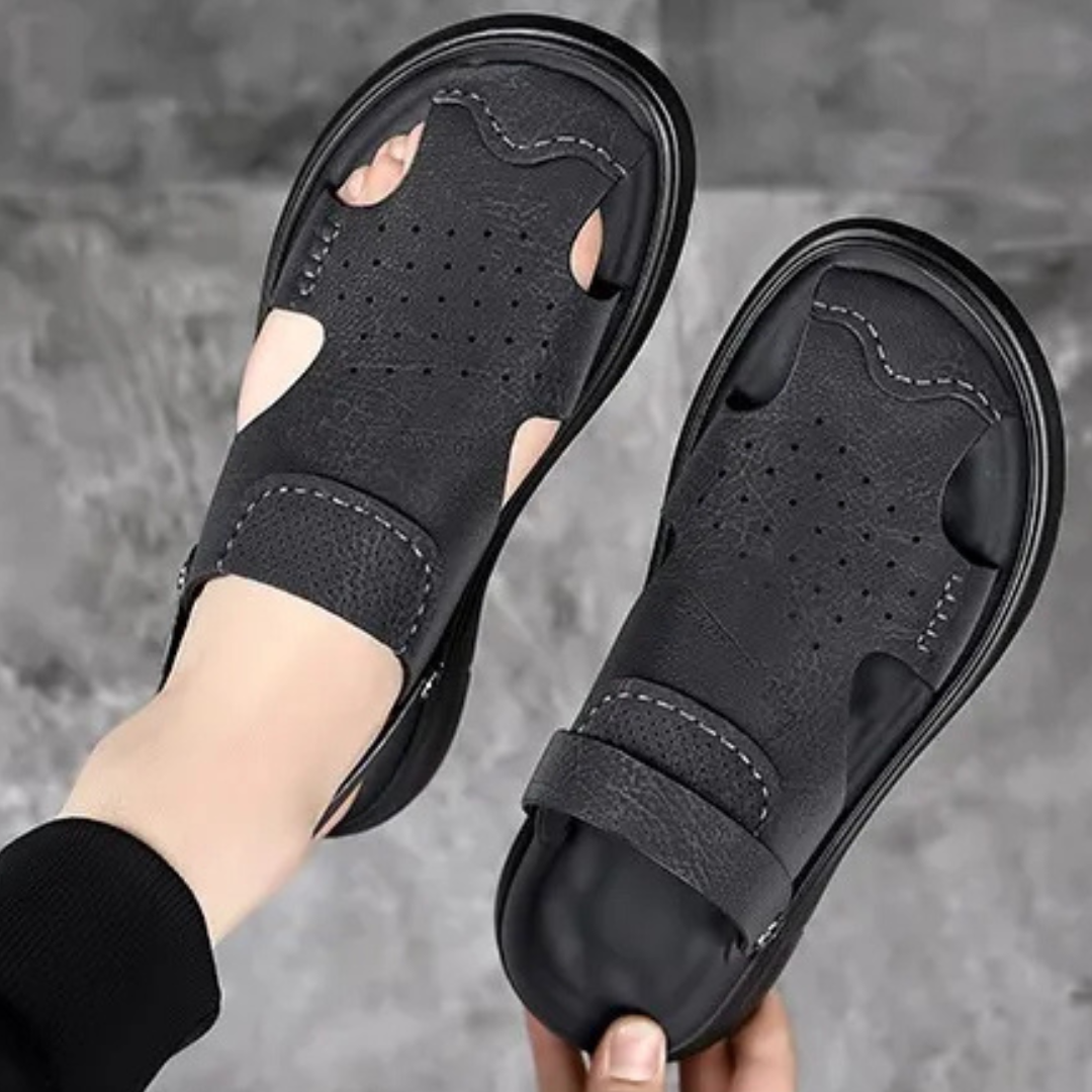 Herren Sandalen ⎜ Bequeme Leder-Schuhe mit verstellbarem Riemen und rutschfester Sohle für den Sommer