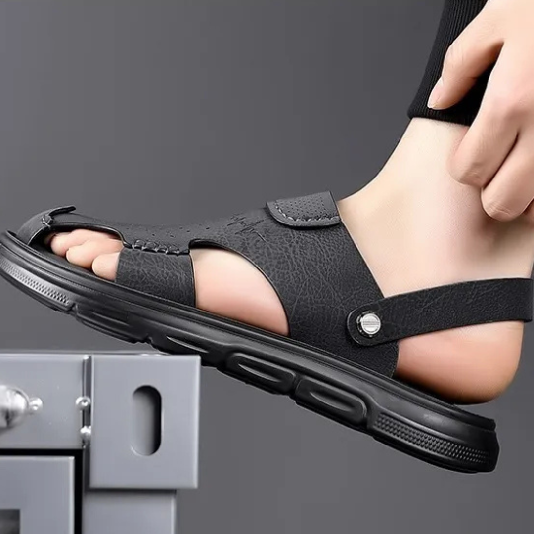 Herren Sandalen ⎜ Bequeme Leder-Schuhe mit verstellbarem Riemen und rutschfester Sohle für den Sommer