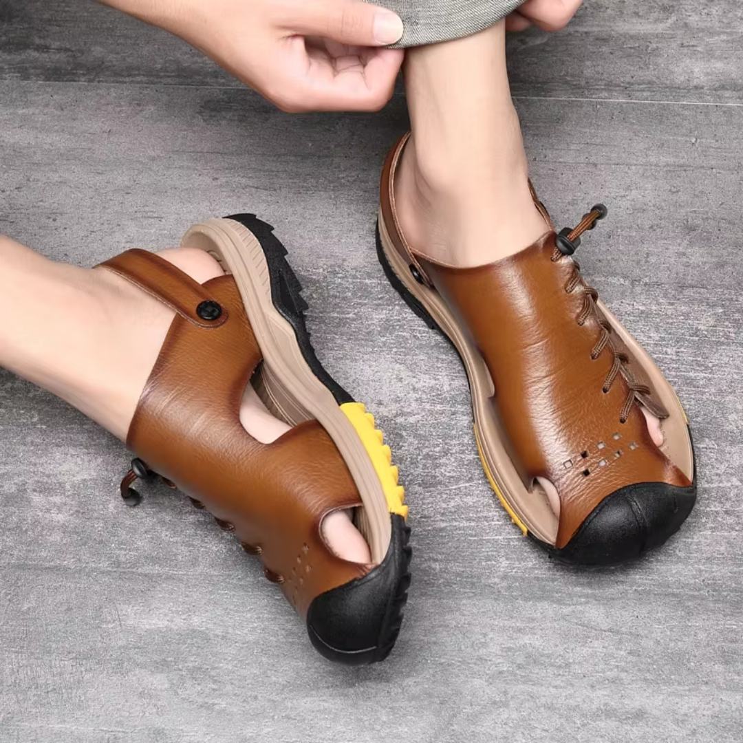 Herren Sandalen ⎜ Bequeme Leder-Schuhe in Übergröße für den Sommer und Outdoor-Aktivitäten