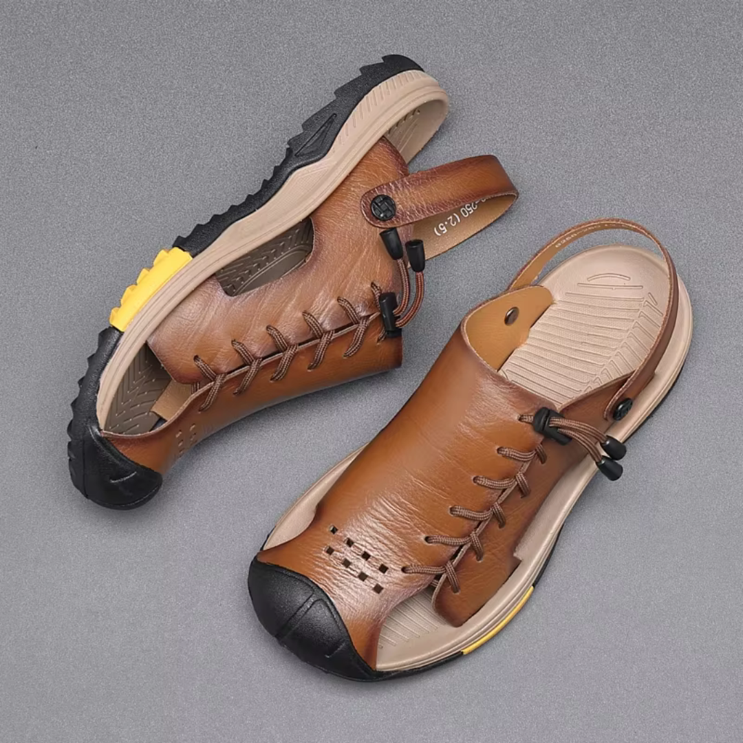 Herren Sandalen ⎜ Bequeme Leder-Schuhe in Übergröße für den Sommer und Outdoor-Aktivitäten
