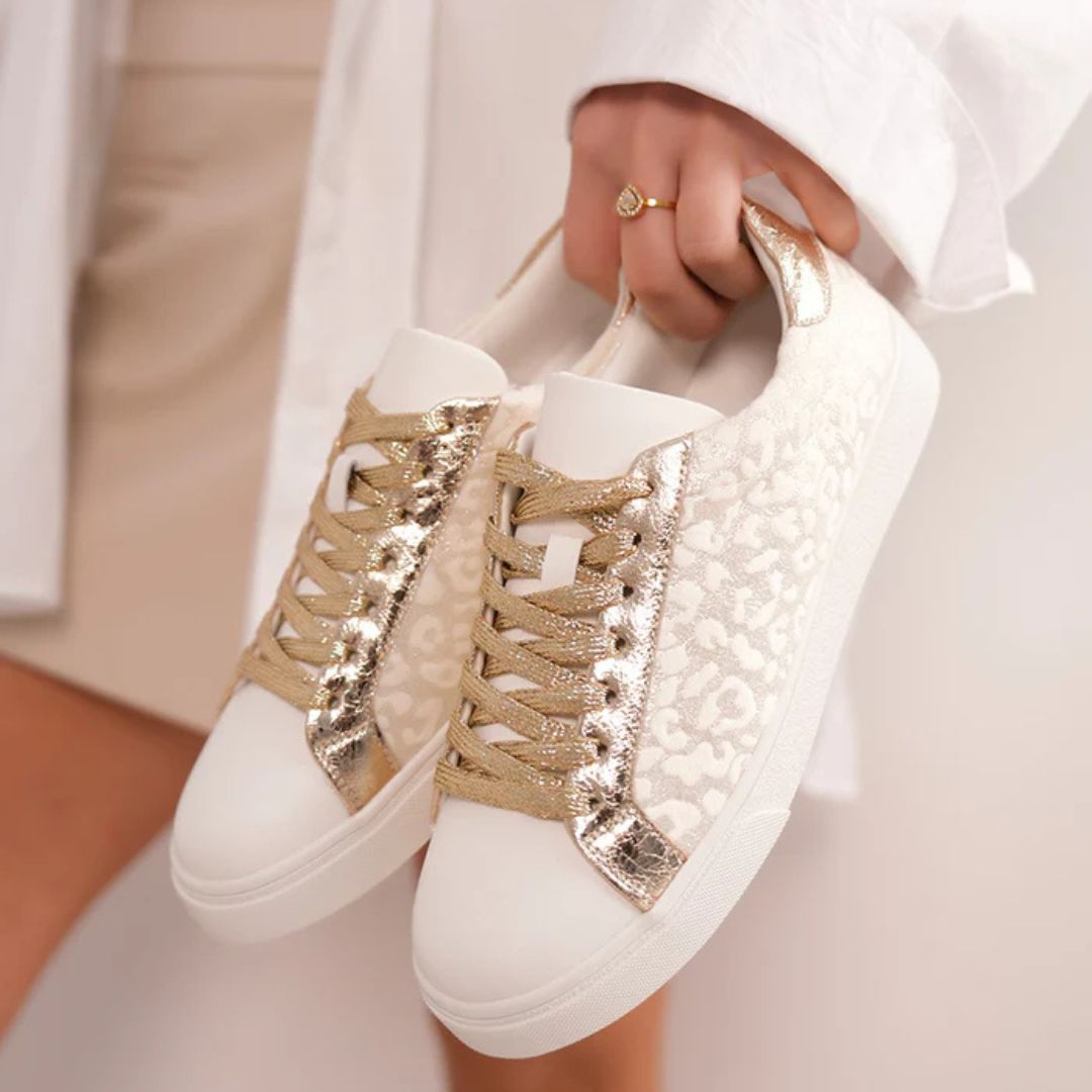 Sneaker für Damen ⎜ Bequeme Schuhe mit Leoprint und Metallic-Akzenten für Alltag und Stil