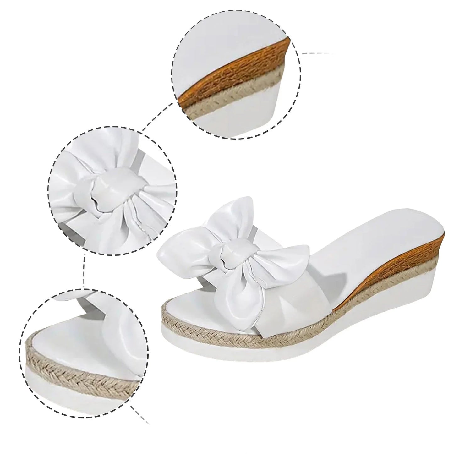 Damen Keilabsatz Slipper ⎜ Bequeme Sommerschuhe mit Schleifendekor und Rutschfester Sohle
