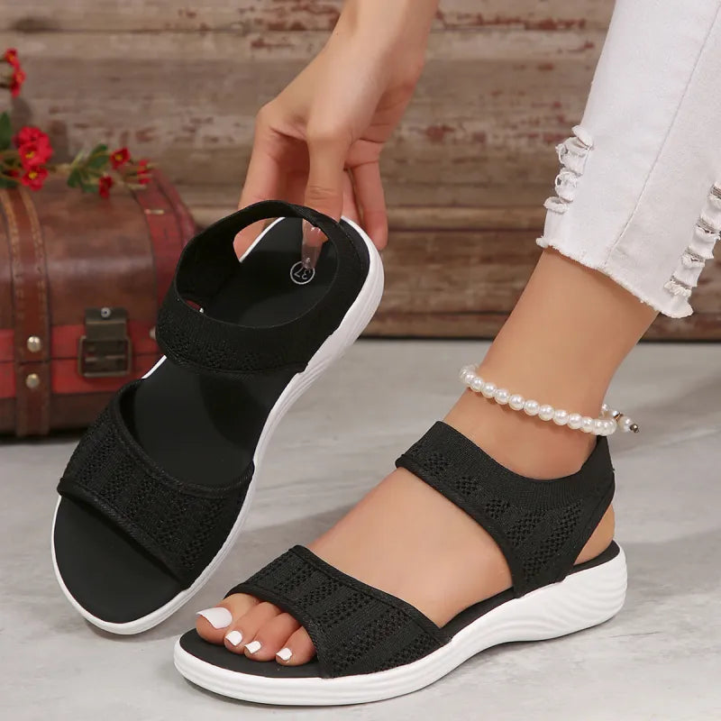 Damen Plateausandalen ⎜ Bequeme Sommerschuhe mit Elastischen Riemen und Weicher Sohle für Alltag & Freizeit