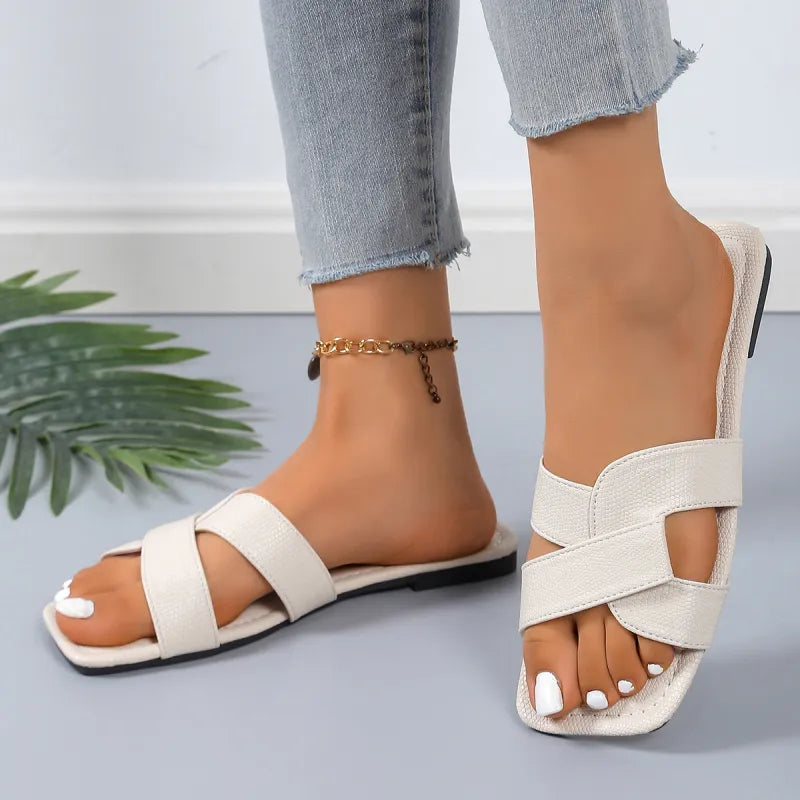 Modische Slipper für Damen ⎜ Bequeme Sommerschuhe mit Quadratzehen für vielseitige Outfits