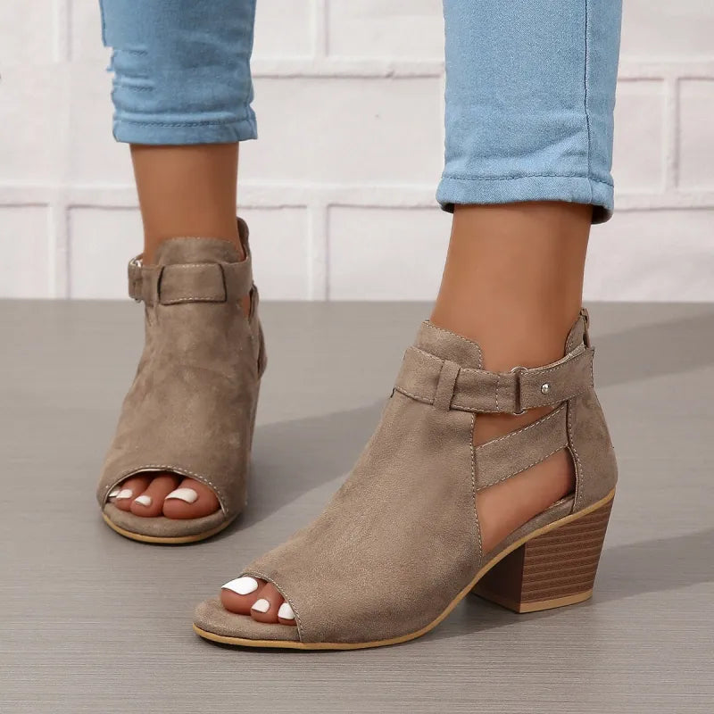High Heel Sandalen für Damen ⎜ Elegante Sommerschuhe mit Blockabsatz und Schnalle für Büro und Freizeit