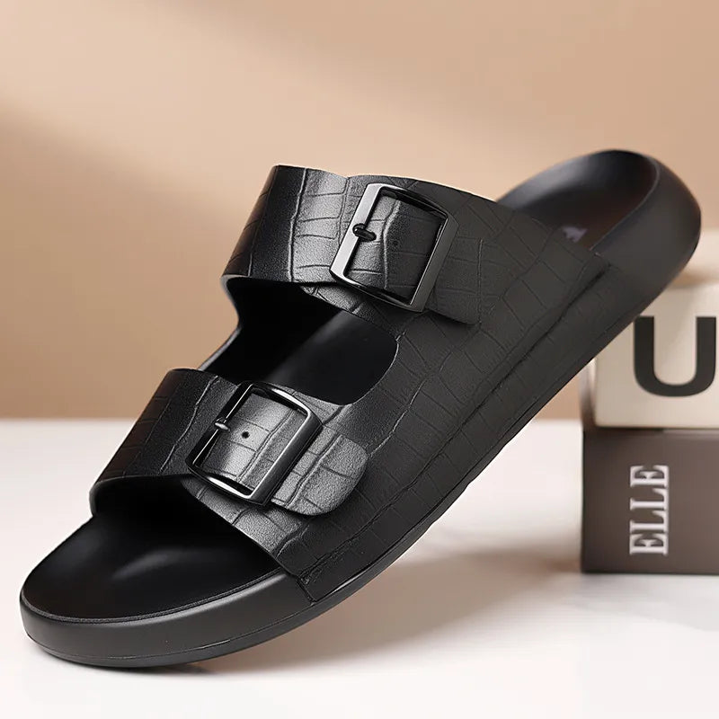 Outdoor Slipper für Herren ⎜ Rutschfeste, verstellbare Freizeitschuhe mit Farbdetails