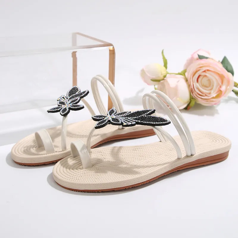 Damen Zehensandalen mit Blattverzierung ⎜ Rutschfeste Sommerschuhe für Strand, Urlaub und Alltag