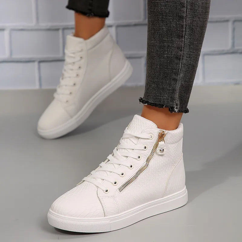 High-Top Sneaker für Damen ⎜ Bequeme Schuhe mit Reißverschluss und Schnürung für Alltag und Komfort