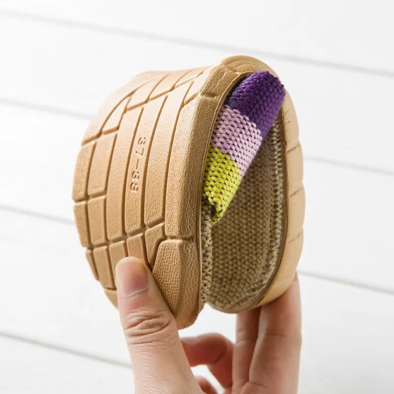 Linnen Slipper für Herren ⎜ Bequeme Hausschuhe mit rutschfester Sohle und atmungsaktivem Design