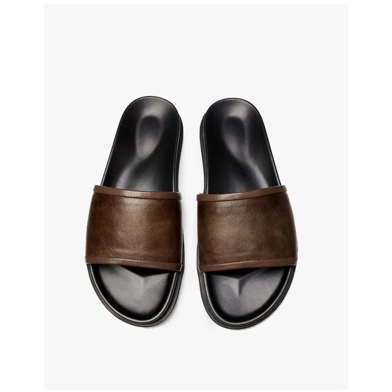 Herren Slipper aus echtem Leder ⎜Bequeme Sommer-Sandalen mit rutschfester Sohle für Outdoor-Aktivitäten