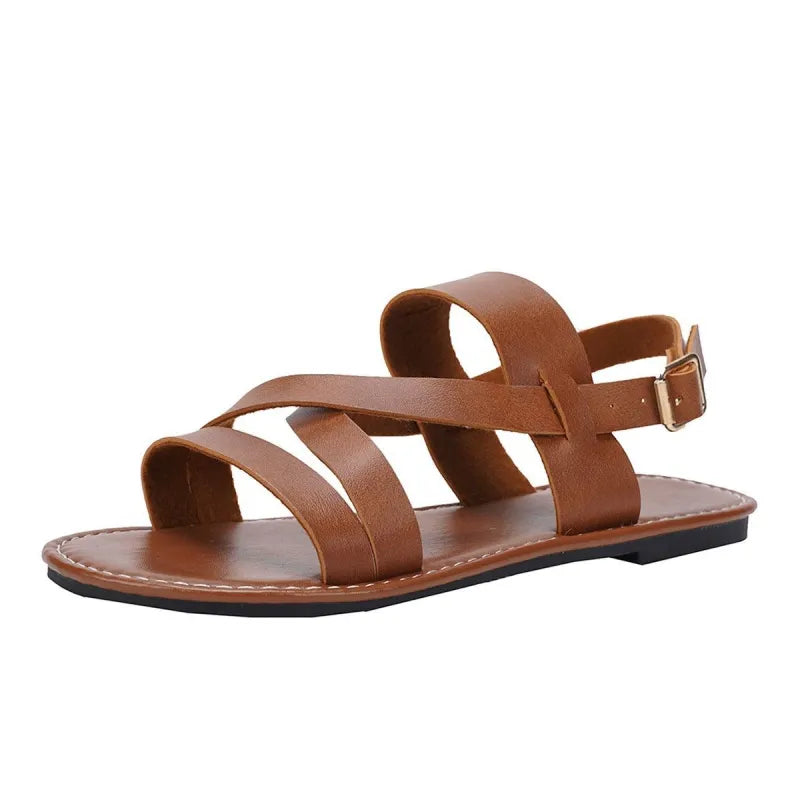 Damen Sandalen mit Kreuzriemen ⎜ Bequeme Sommerschuhe mit Knöchelriemen und rutschfester Sohle für jeden Tag