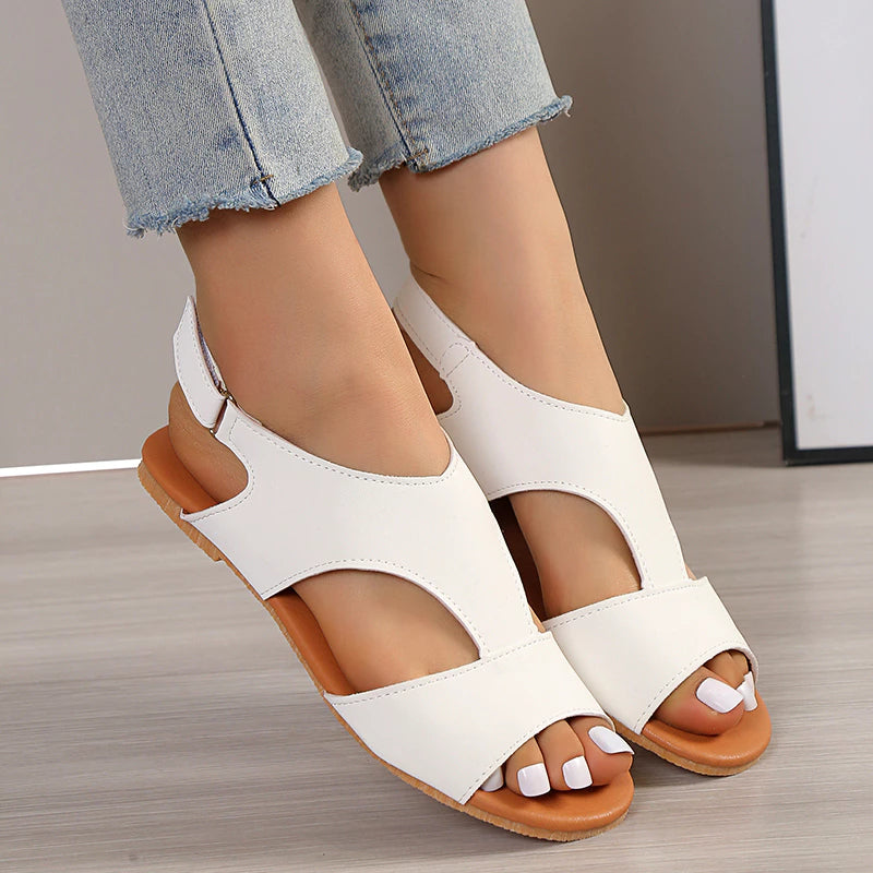 Damen Flache Sandalen ⎜ Bequeme Schuhe mit Riemen und offenem Zehenbereich für den Casual-Look