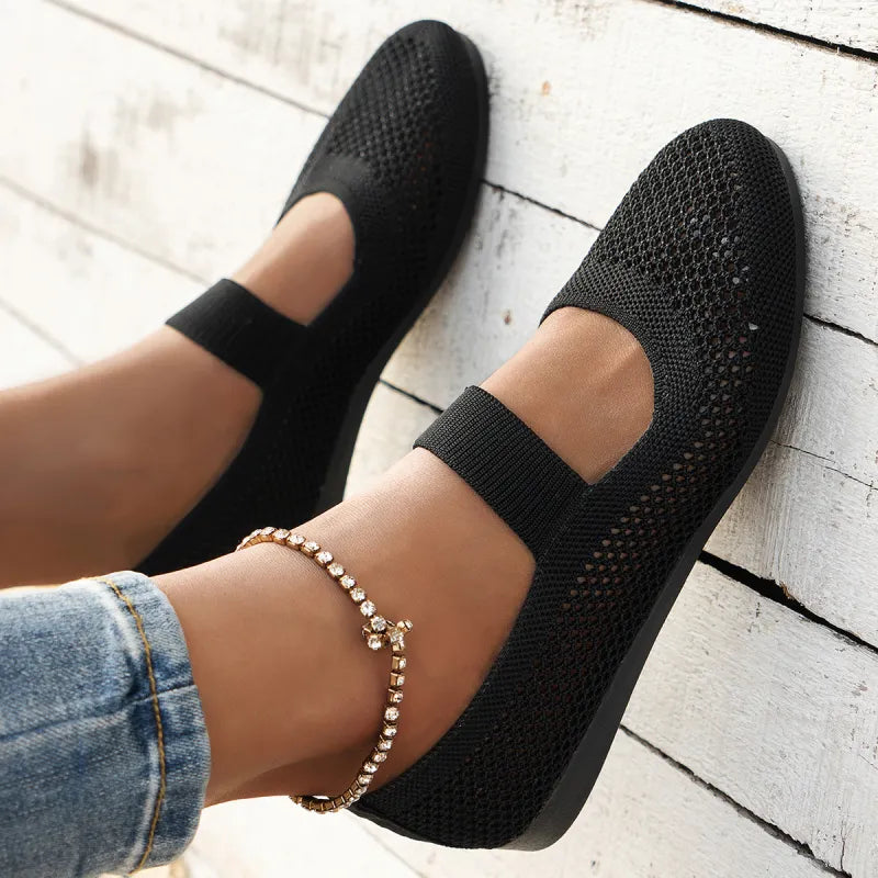 Flache Ballerinas für Damen ⎜ Atmungsaktive Schuhe mit elastischem Riemen und bequemem Tragegefühl