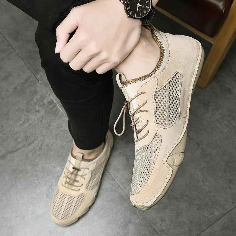 Atmungsaktive Herren Slipper ⎜ Bequeme Freizeitschuhe aus Leder für Alltag und Fahrten
