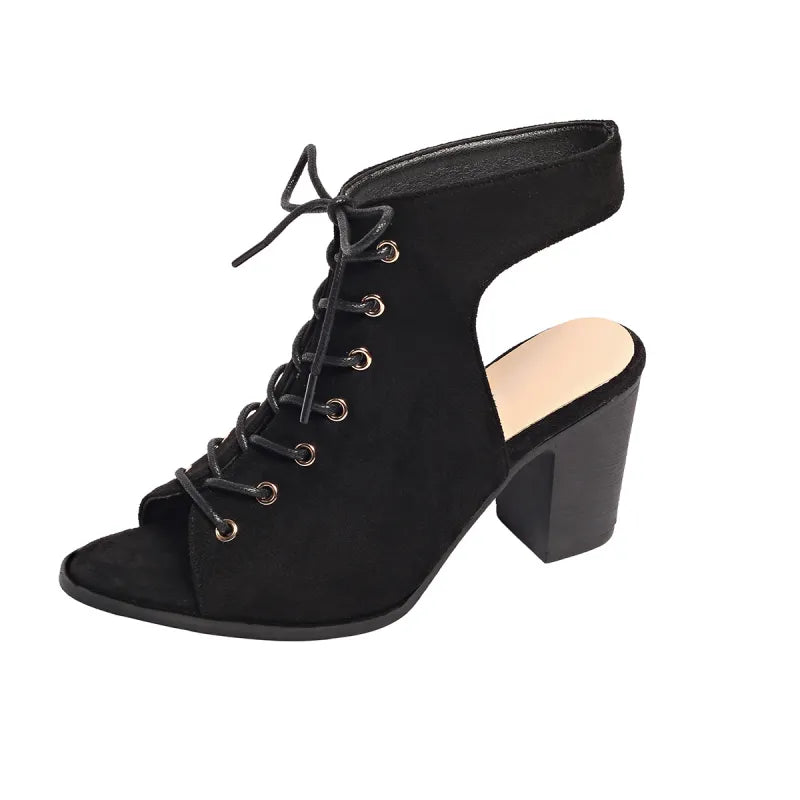 Damen Schnürsandalen mit Blockabsatz ⎜ Modische Sommerschuhe mit offener Spitze und bequemer Passform