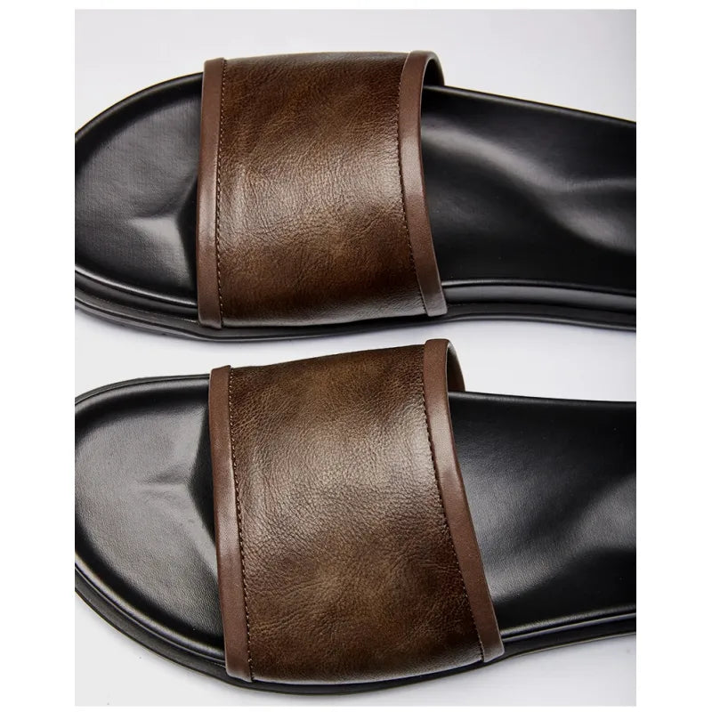 Herren Slipper aus echtem Leder ⎜Bequeme Sommer-Sandalen mit rutschfester Sohle für Outdoor-Aktivitäten