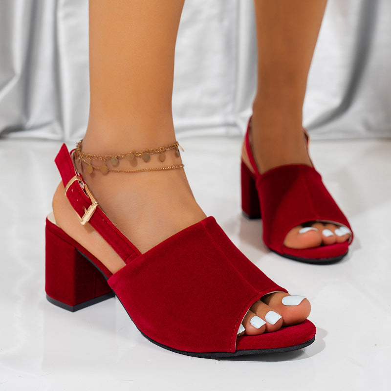 High Heels Sandalen für Damen ⎜ Offene Sommerschuhe mit Blockabsatz und verstellbarem Fersenriemen
