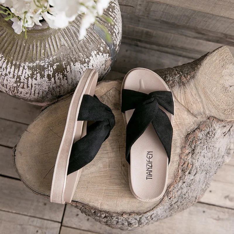 Damen Sandalen im Sommerstil ⎜ Bequeme Schuhe mit Schleifen-Design für einen lässigen Look