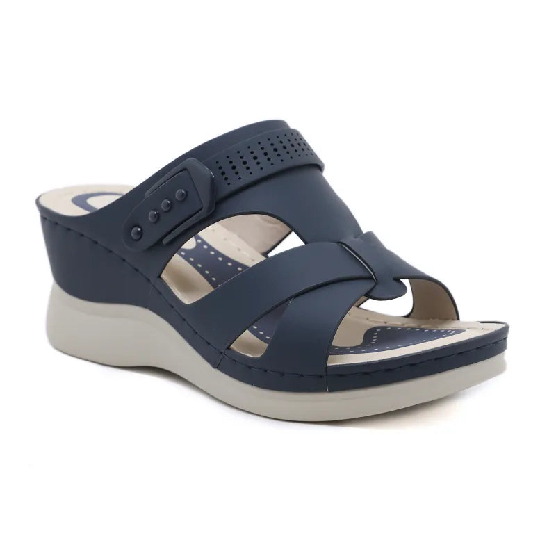 Damen Keilabsatz Sandalen ⎜ Bequeme Sommerschuhe mit Kreuzriemen und Rutschfester Sohle für Alltag & Strand