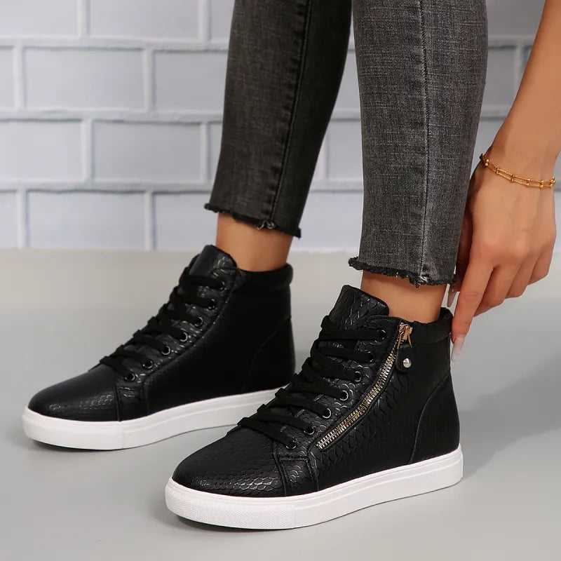 High-Top Sneaker für Damen ⎜ Bequeme Schuhe mit Reißverschluss und Schnürung für Alltag und Komfort