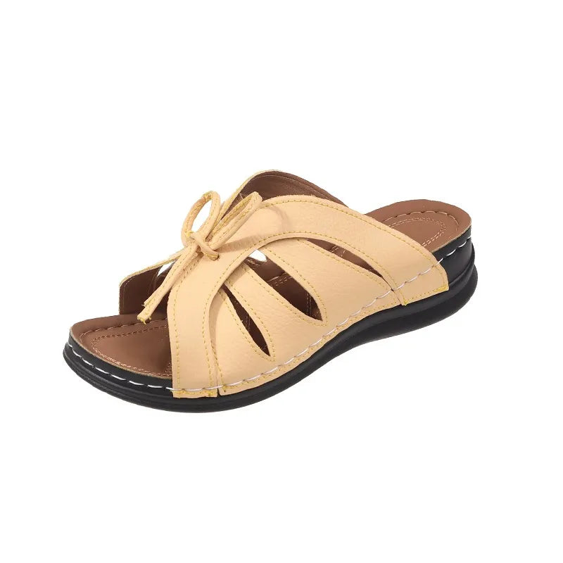 Damen Wedge Sandalen ⎜ Bequeme Schuhe mit Schleifen-Design und luftigen Ausschnitten