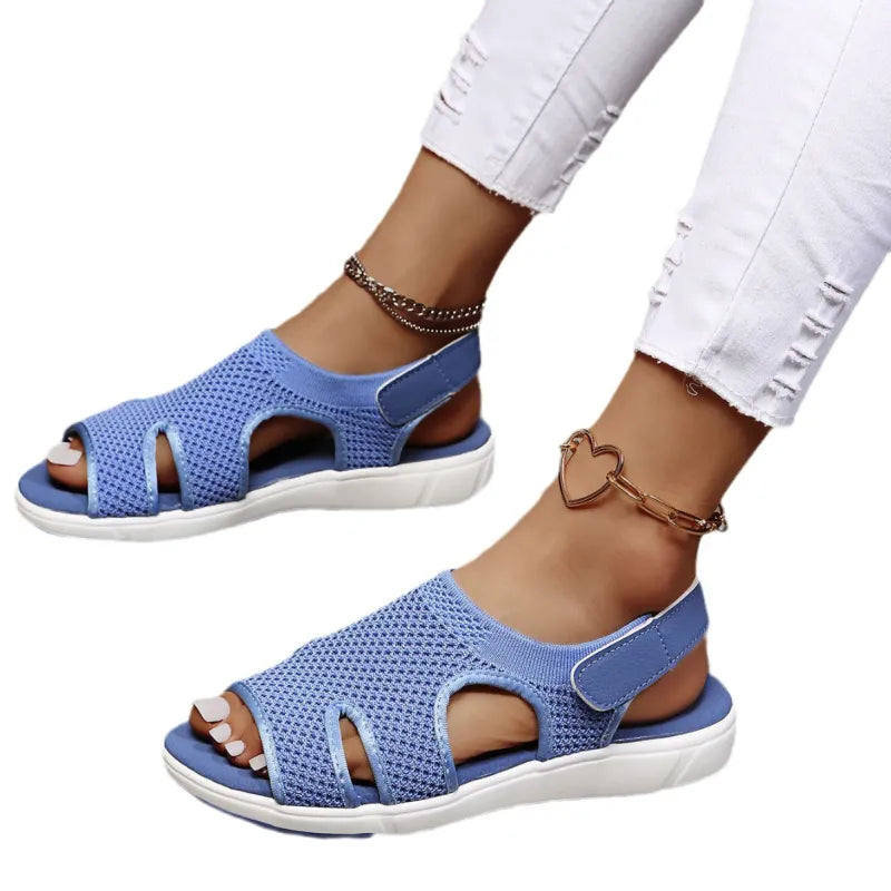 Damen Flachsandalen ⎜ Bequeme Schuhe mit atmungsaktivem Netzgewebe und modischen Details