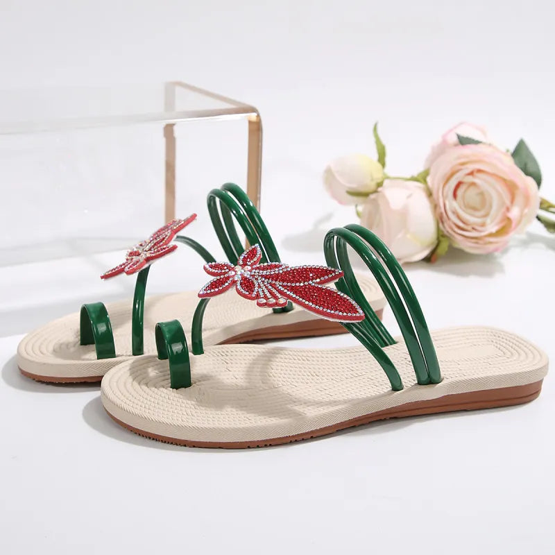 Damen Zehensandalen mit Blattverzierung ⎜ Rutschfeste Sommerschuhe für Strand, Urlaub und Alltag