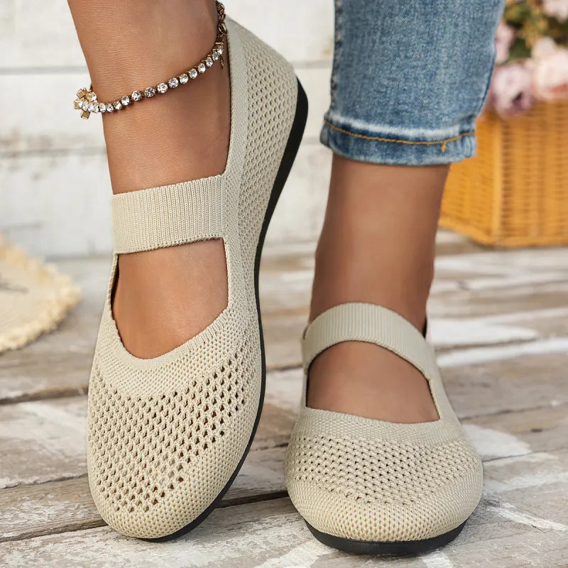 Flache Ballerinas für Damen ⎜ Atmungsaktive Schuhe mit elastischem Riemen und bequemem Tragegefühl