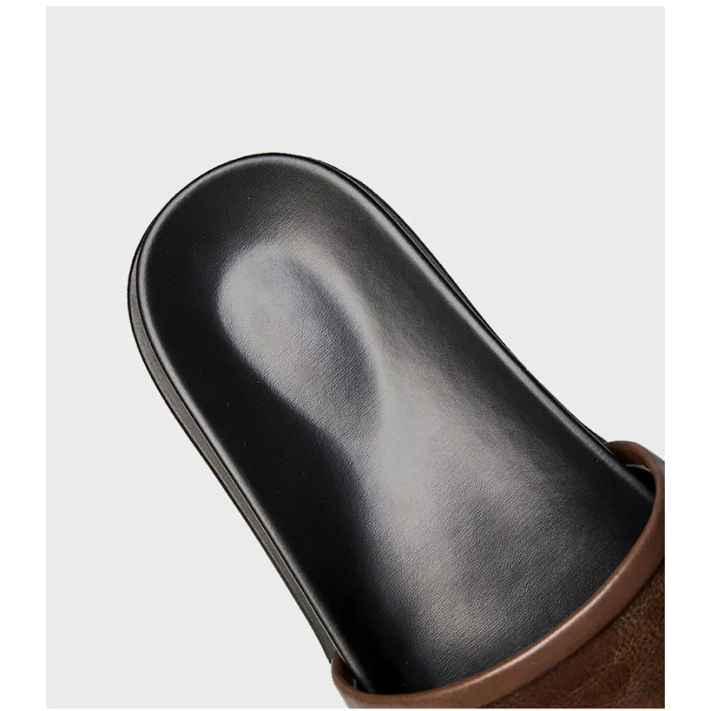 Herren Slipper aus echtem Leder ⎜Bequeme Sommer-Sandalen mit rutschfester Sohle für Outdoor-Aktivitäten