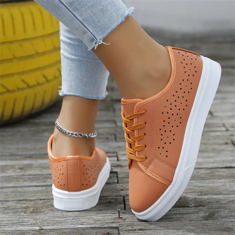 Flache Sneaker für Damen ⎜ Bequeme Schuhe mit Durchbrochenem Design für den Sommer und Freizeit
