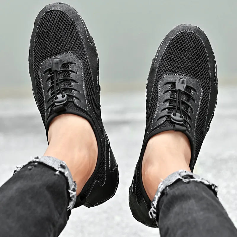 Herren Sportschuhe ⎜ Leichte Freizeit-Schuhe aus Leder mit atmungsaktivem Mesh für Komfort und Bewegung