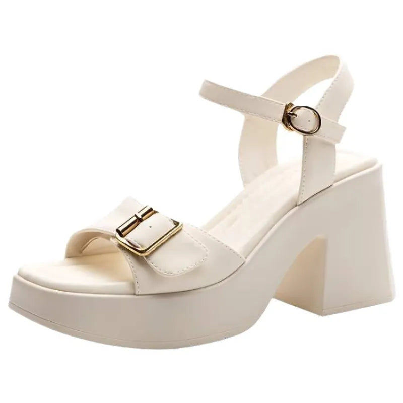 Damen Plateau Sandalen mit Blockabsatz ⎜ Stylische Schuhe mit verstellbarem Riemen und hohem Tragekomfort