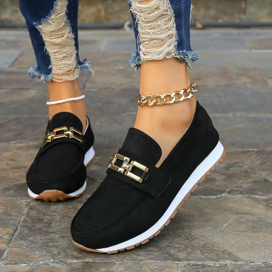 Plattform-Slipper für Damen ⎜ Bequeme Schuhe mit Glitzerakzent und Goldener Kette für Stil und Komfort